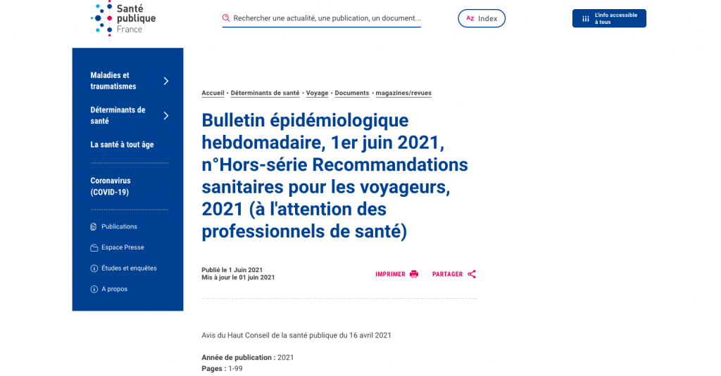 Recommandations Sanitaires Pour Les Voyageurs - 2021